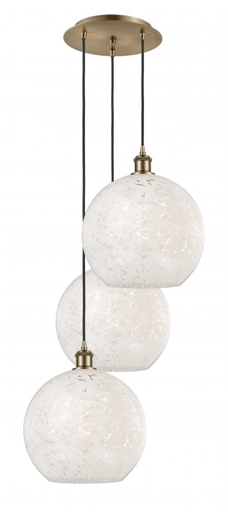 White Mouchette - 3 Light - 19 inch - Antique Brass - Cord Hung - Multi Pendant