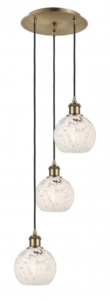 White Mouchette - 3 Light - 13 inch - Antique Brass - Cord Hung - Multi Pendant