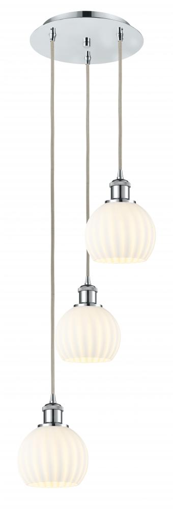 White Venetian - 3 Light - 13 inch - Polished Chrome - Cord Hung - Multi Pendant