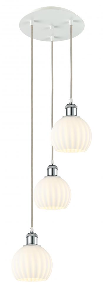 White Venetian - 3 Light - 13 inch - White Polished Chrome - Cord Hung - Multi Pendant