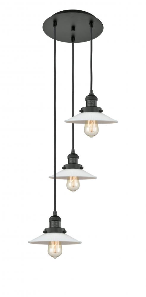 Halophane - 3 Light - 16 inch - Matte Black - Cord hung - Multi Pendant