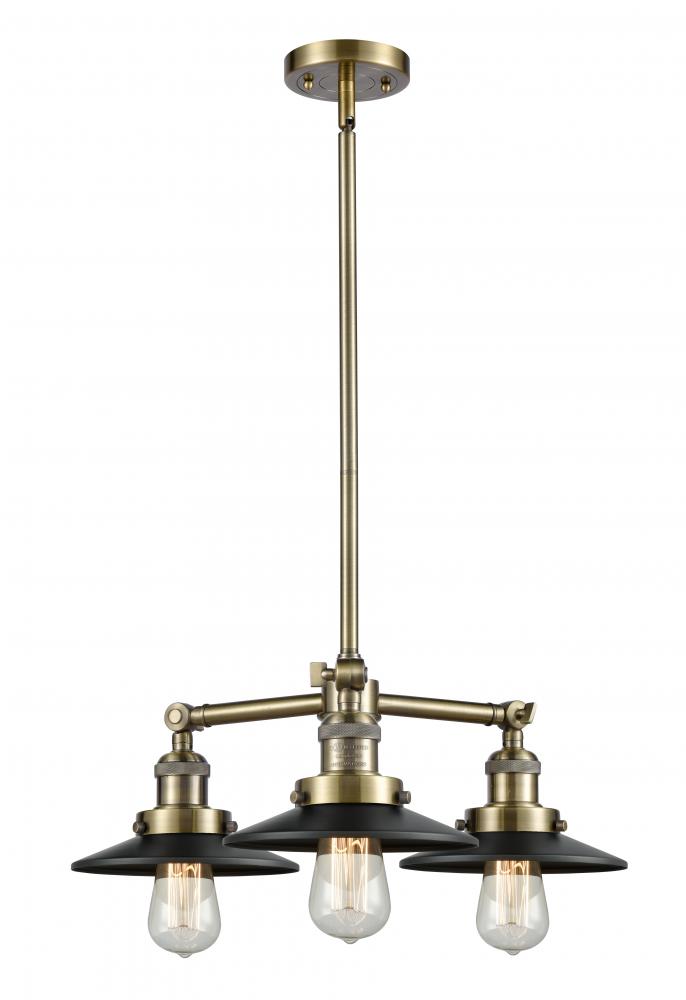 Railroad - 3 Light - 19 inch - Antique Brass - Stem Hung - Chandelier