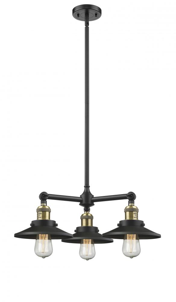 Railroad - 3 Light - 19 inch - Black Antique Brass - Stem Hung - Chandelier