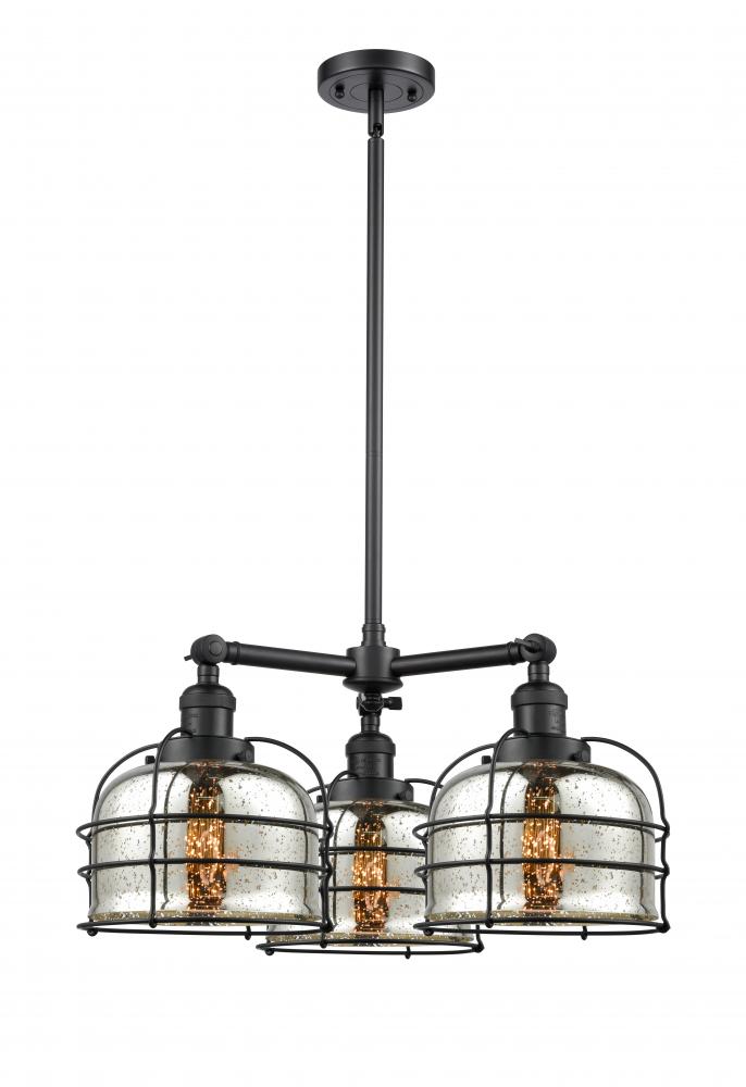 Bell Cage - 3 Light - 24 inch - Matte Black - Stem Hung - Chandelier