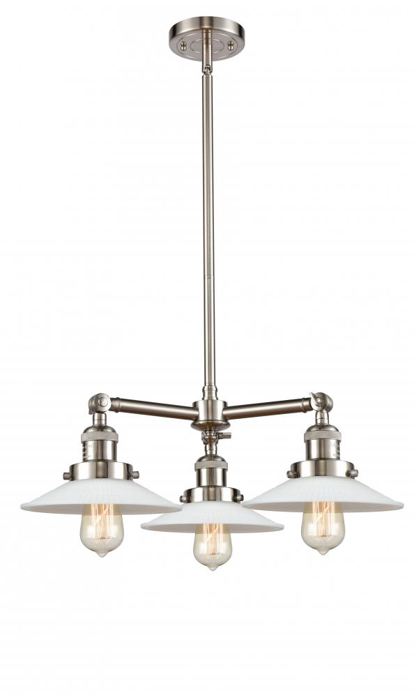 Halophane - 3 Light - 22 inch - Brushed Satin Nickel - Stem Hung - Chandelier