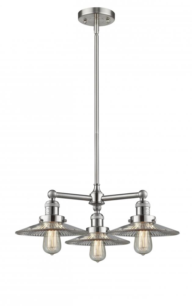 Halophane - 3 Light - 22 inch - Brushed Satin Nickel - Stem Hung - Chandelier