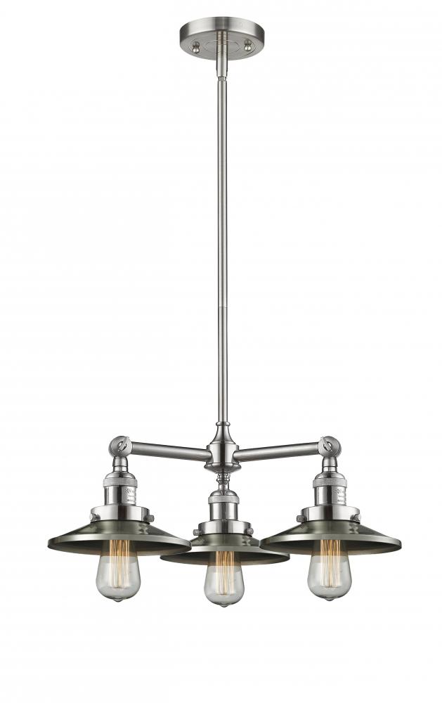 Railroad - 3 Light - 19 inch - Brushed Satin Nickel - Stem Hung - Chandelier