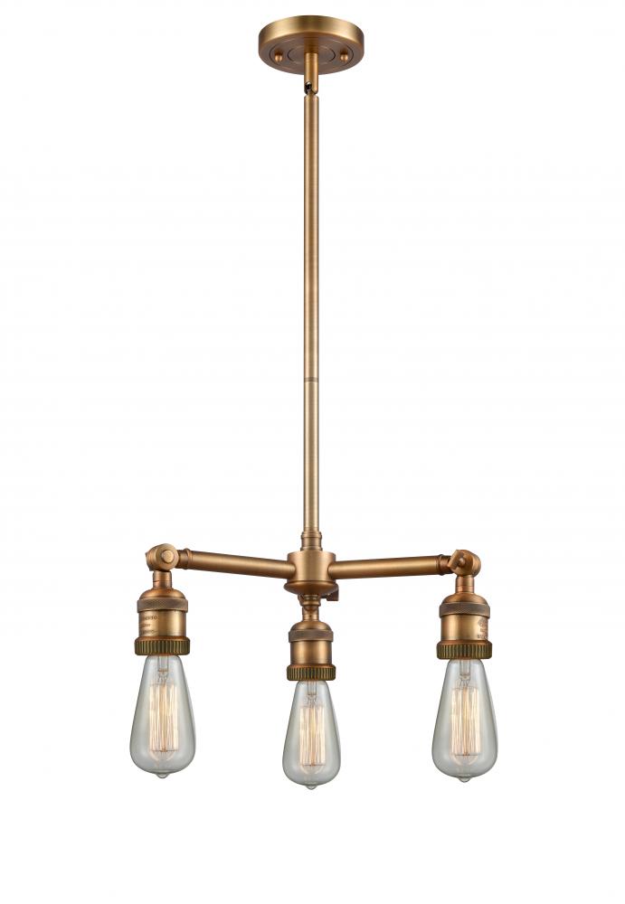 Bare Bulb - 3 Light - 15 inch - Brushed Brass - Stem Hung - Chandelier