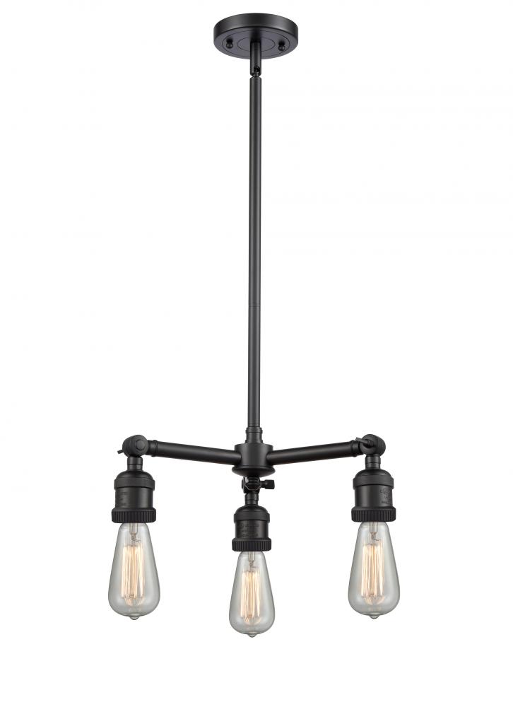 Bare Bulb - 3 Light - 15 inch - Matte Black - Stem Hung - Chandelier