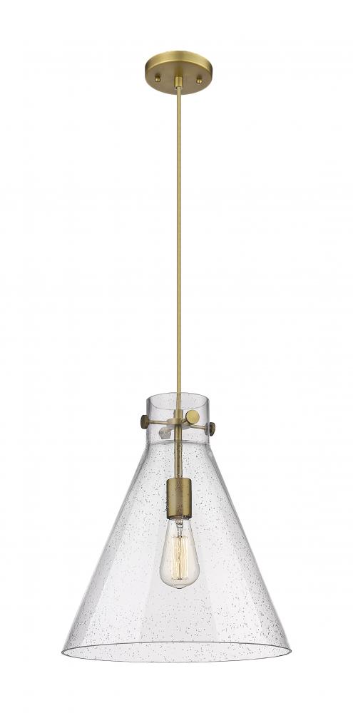 Newton Cone - 1 Light - 14 inch - Brushed Brass - Cord hung - Pendant