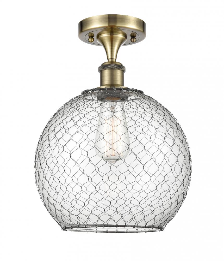 Large Farmhouse Chicken Wire 1 Light Semi-Flush Mount