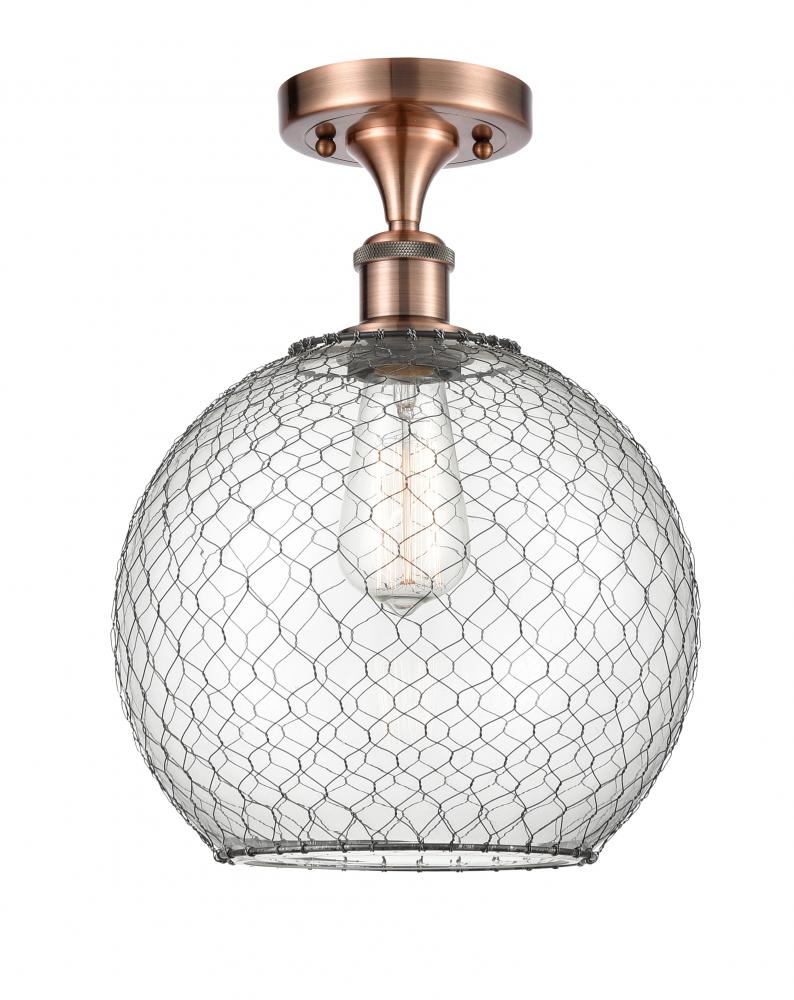 Large Farmhouse Chicken Wire 1 Light Semi-Flush Mount