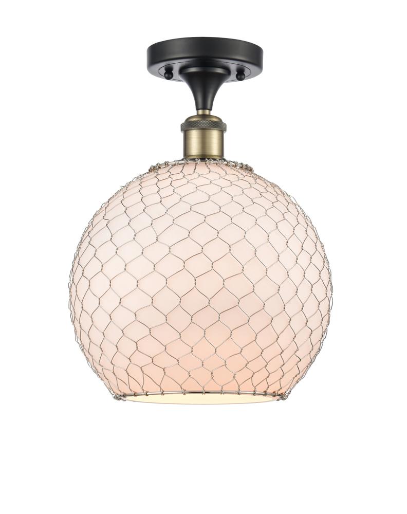 Large Farmhouse Chicken Wire 1 Light Semi-Flush Mount