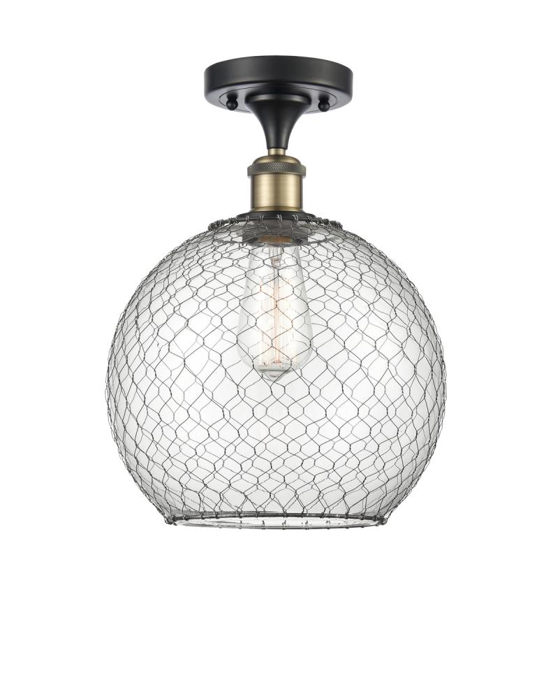 Large Farmhouse Chicken Wire 1 Light Semi-Flush Mount