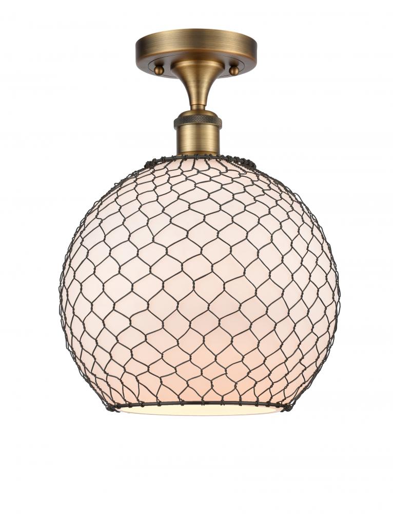 Farmhouse Chicken Wire - 1 Light - 10 inch - Brushed Brass - Semi-Flush Mount