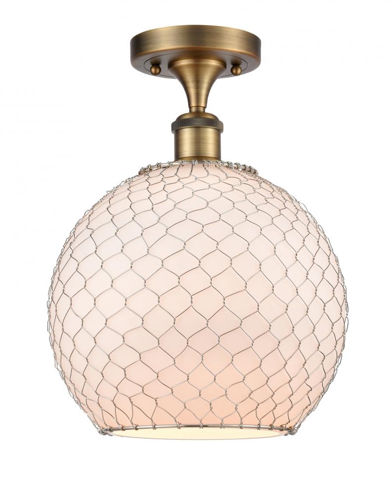 Large Farmhouse Chicken Wire 1 Light Semi-Flush Mount