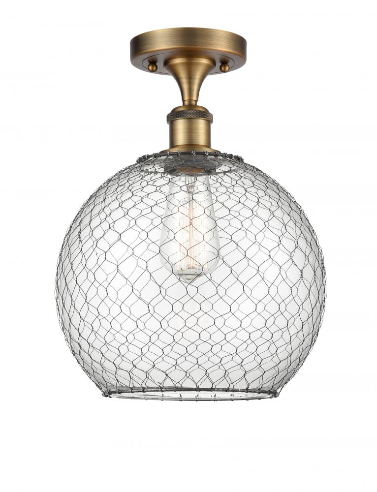 Large Farmhouse Chicken Wire 1 Light Semi-Flush Mount