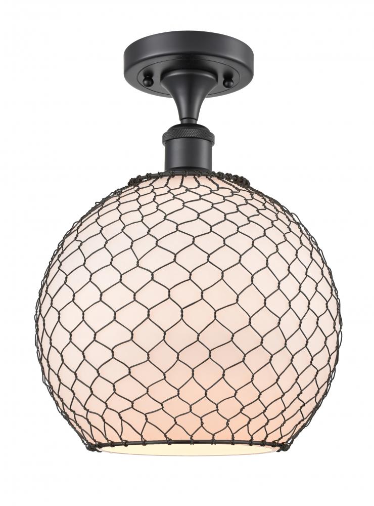 Large Farmhouse Chicken Wire 1 Light Semi-Flush Mount