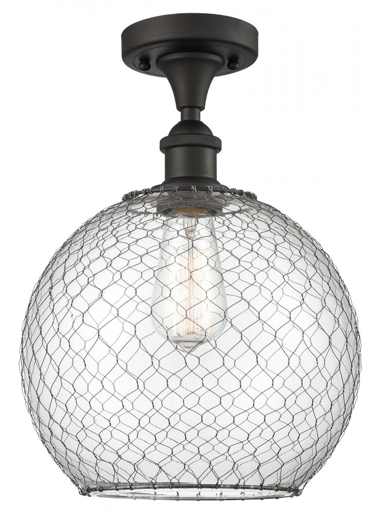 Large Farmhouse Chicken Wire 1 Light Semi-Flush Mount