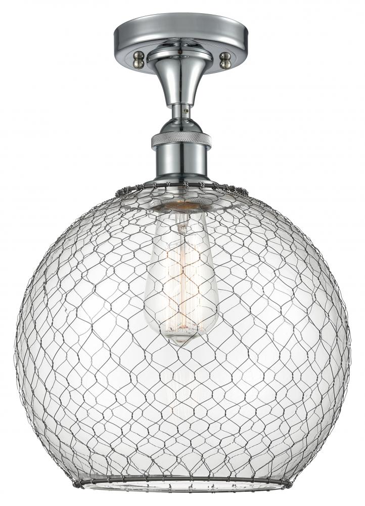 Large Farmhouse Chicken Wire 1 Light Semi-Flush Mount