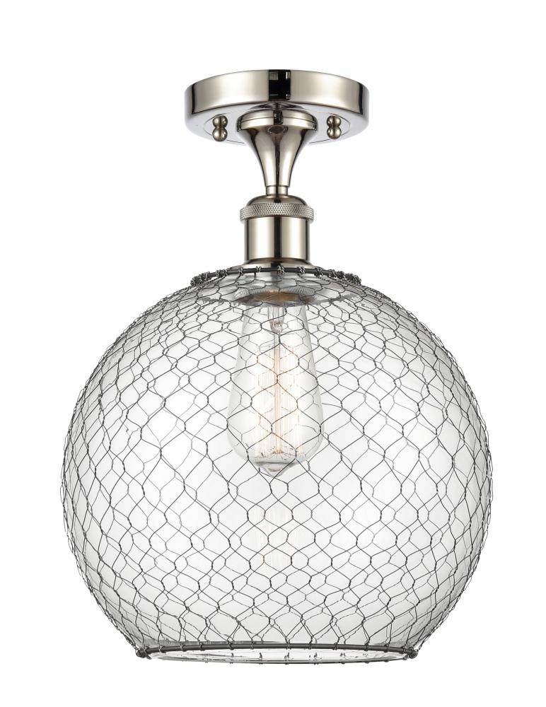 Large Farmhouse Chicken Wire 1 Light Semi-Flush Mount