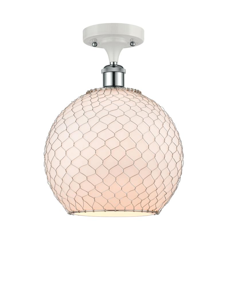 Large Farmhouse Chicken Wire 1 Light Semi-Flush Mount