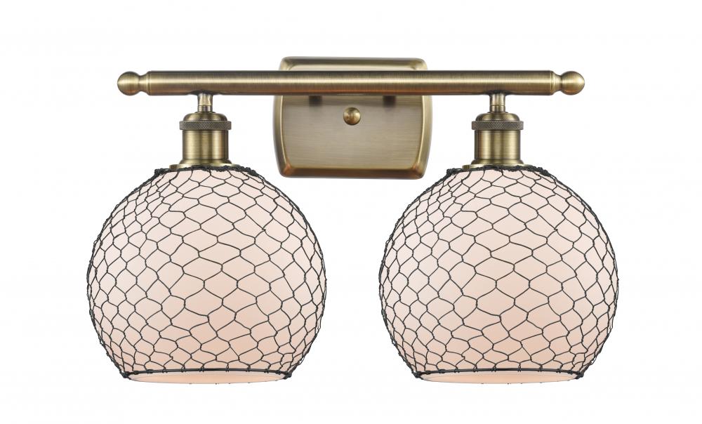 Farmhouse Chicken Wire 2 Light Bath Vanity Light