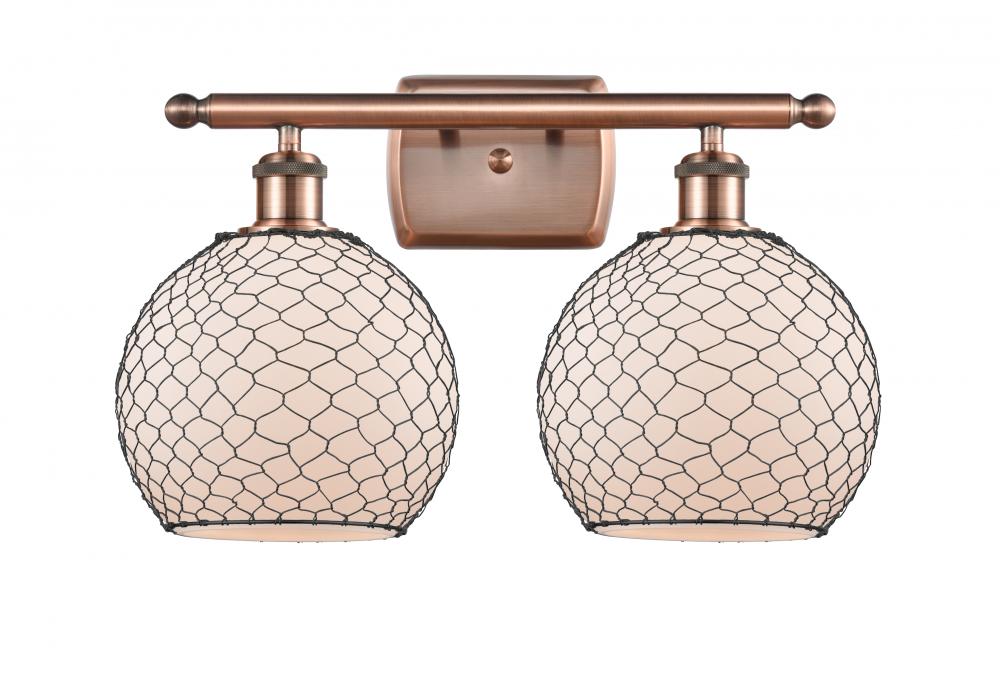 Farmhouse Chicken Wire 2 Light Bath Vanity Light