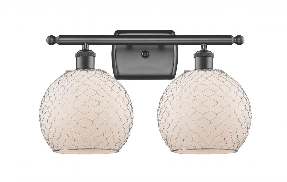 Farmhouse Chicken Wire 2 Light Bath Vanity Light