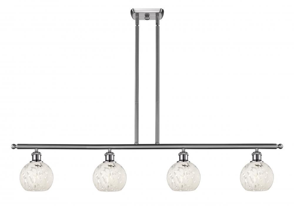 White Mouchette - 4 Light - 48 inch - Brushed Satin Nickel - Stem Hung - Island Light