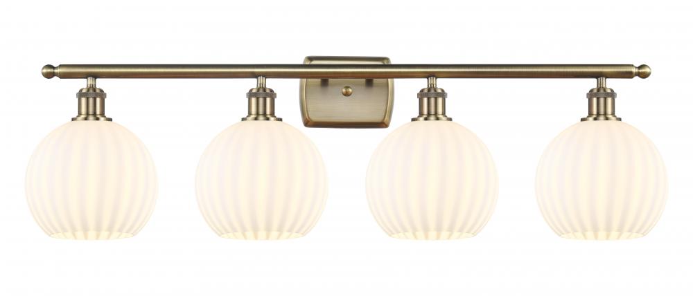 White Venetian - 4 Light - 38 inch - Antique Brass - Bath Vanity Light