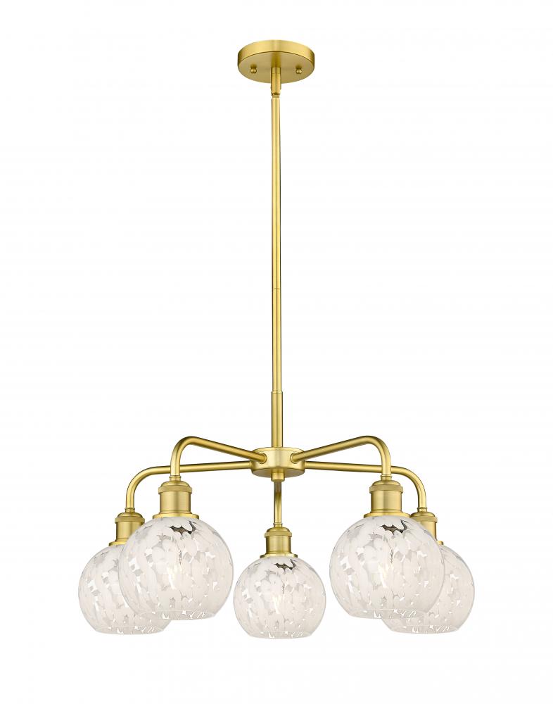 White Mouchette - 5 Light - 24 inch - Satin Gold - Chandelier