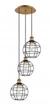 Innovations Lighting 113B-3P-BB-CE-8-BK - Lake Placid - 3 Light - 15 inch - Brushed Brass - Cord Hung - Multi Pendant