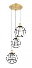 Innovations Lighting 113B-3P-SG-CE-8-BK - Lake Placid - 3 Light - 15 inch - Satin Gold - Cord Hung - Multi Pendant