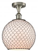 Innovations Lighting 516-1C-SN-G121-10CBK - Farmhouse Chicken Wire - 1 Light - 10 inch - Brushed Satin Nickel - Semi-Flush Mount