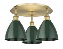  516-3C-BB-MBD-75-GR - Plymouth - 3 Light - 19 inch - Brushed Brass - Flush Mount