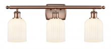  516-3W-AC-G559-5GWH - Bridal Veil - 3 Light - 25 inch - Antique Copper - Bath Vanity Light