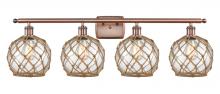  516-4W-AC-G122-8RB - Farmhouse Rope - 4 Light - 38 inch - Antique Copper - Bath Vanity Light