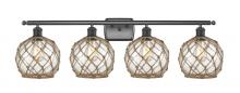  516-4W-BK-G122-8RB - Farmhouse Rope - 4 Light - 38 inch - Matte Black - Bath Vanity Light