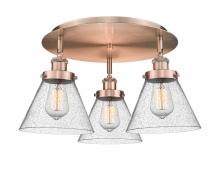  916-3C-AC-G44 - Cone - 3 Light - 20 inch - Antique Copper - Flush Mount