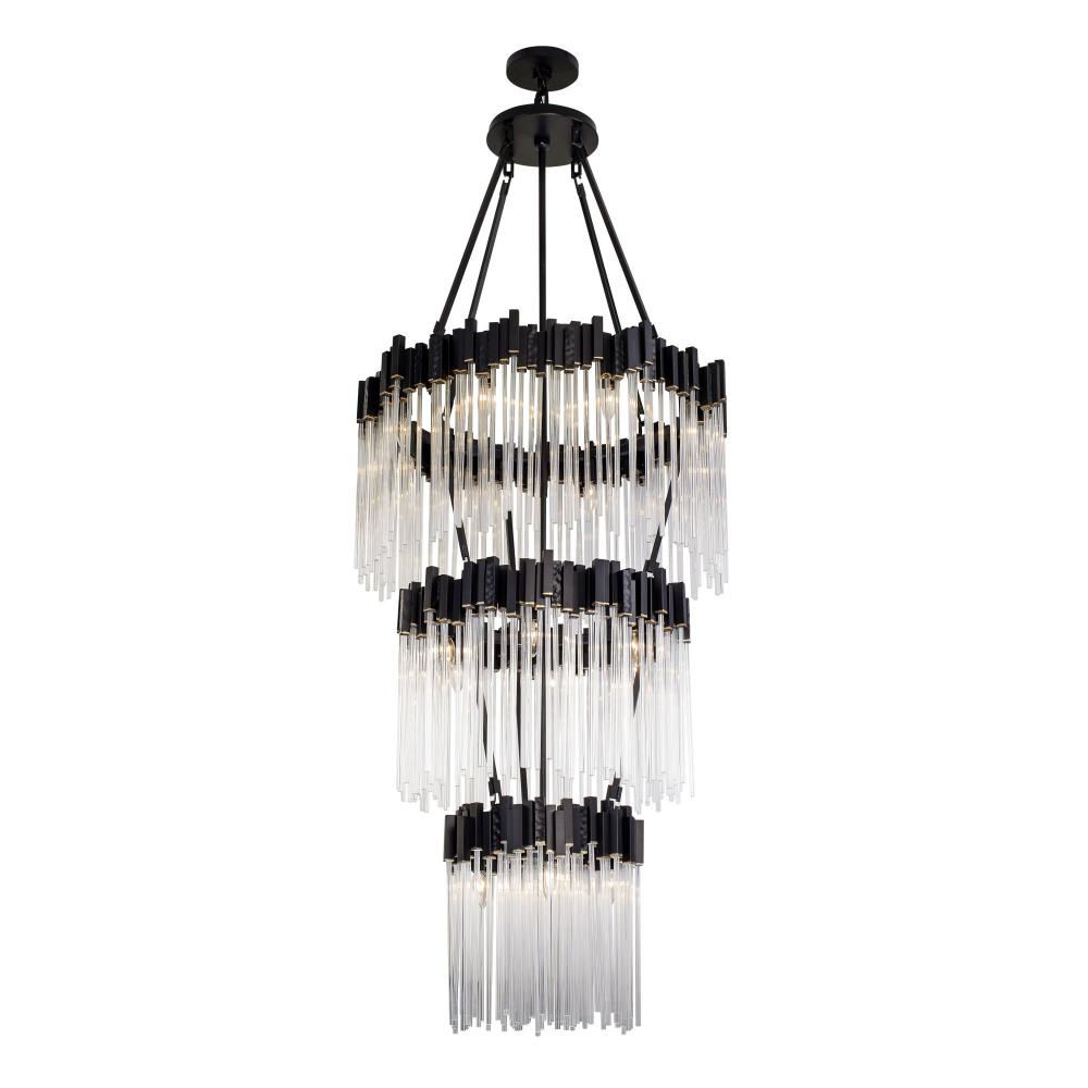 Matrix 18-Lt 3-Tier Chandelier - Matte Black/French Gold