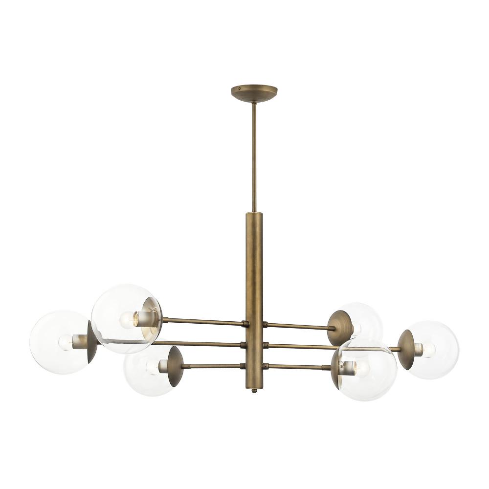 Mid-Century 6-Lt Linear Pendant - Antique Brass