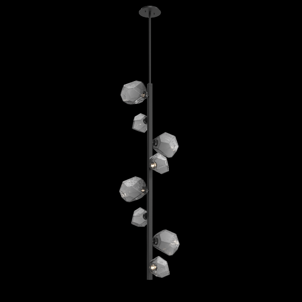 Gem 8pc Twisted Vine-Matte Black-Smoke Blown Glass-Threaded Rod Suspension-LED 2700K