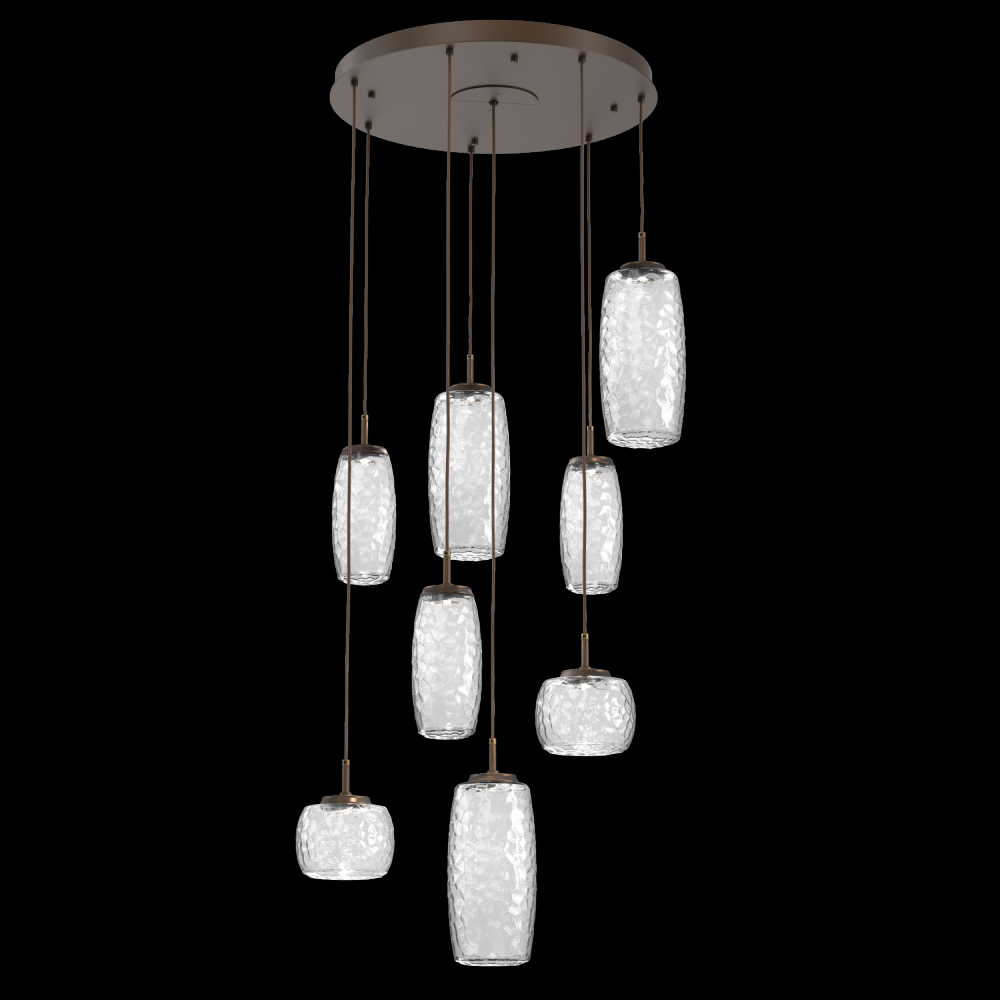 Vessel 8pc Round Multi-Pendant-Flat Bronze-Clear Blown Glass-Cloth Braided Cord-LED 2700K