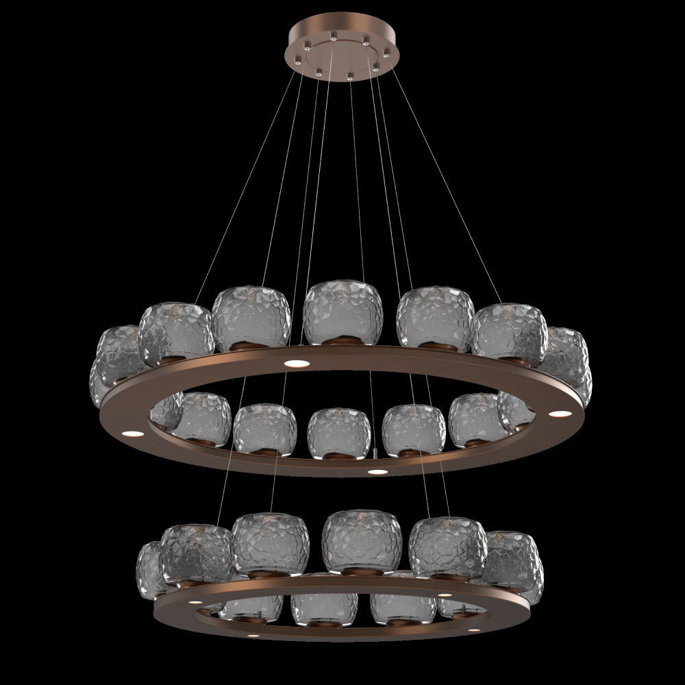 Vessel Two-Tier Platform Ring-Burnished Bronze-Smoke Blown Glass-Stainless Cable-LED 3000K