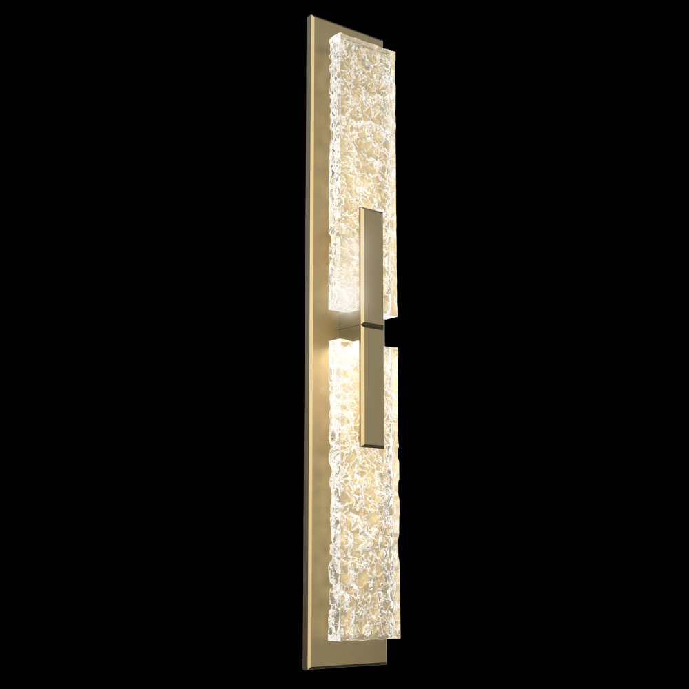 Glacier Double Sconce-Gilded Brass-Clear Textured Cast Glass