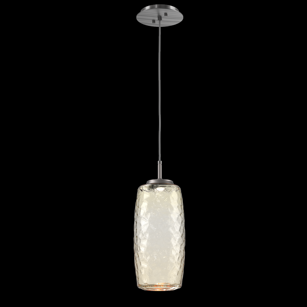 Vessel Pendant (Large)-Satin Nickel-Amber Blown Glass-Cloth Braided Cord-LED 3000K