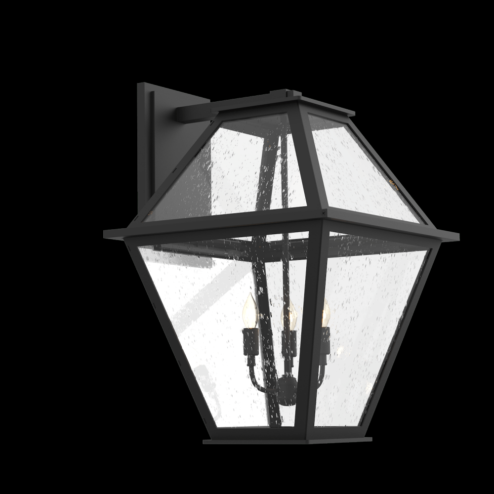 Terrace Candleabra Lantern-Textured Black-Clear Seeded Glass