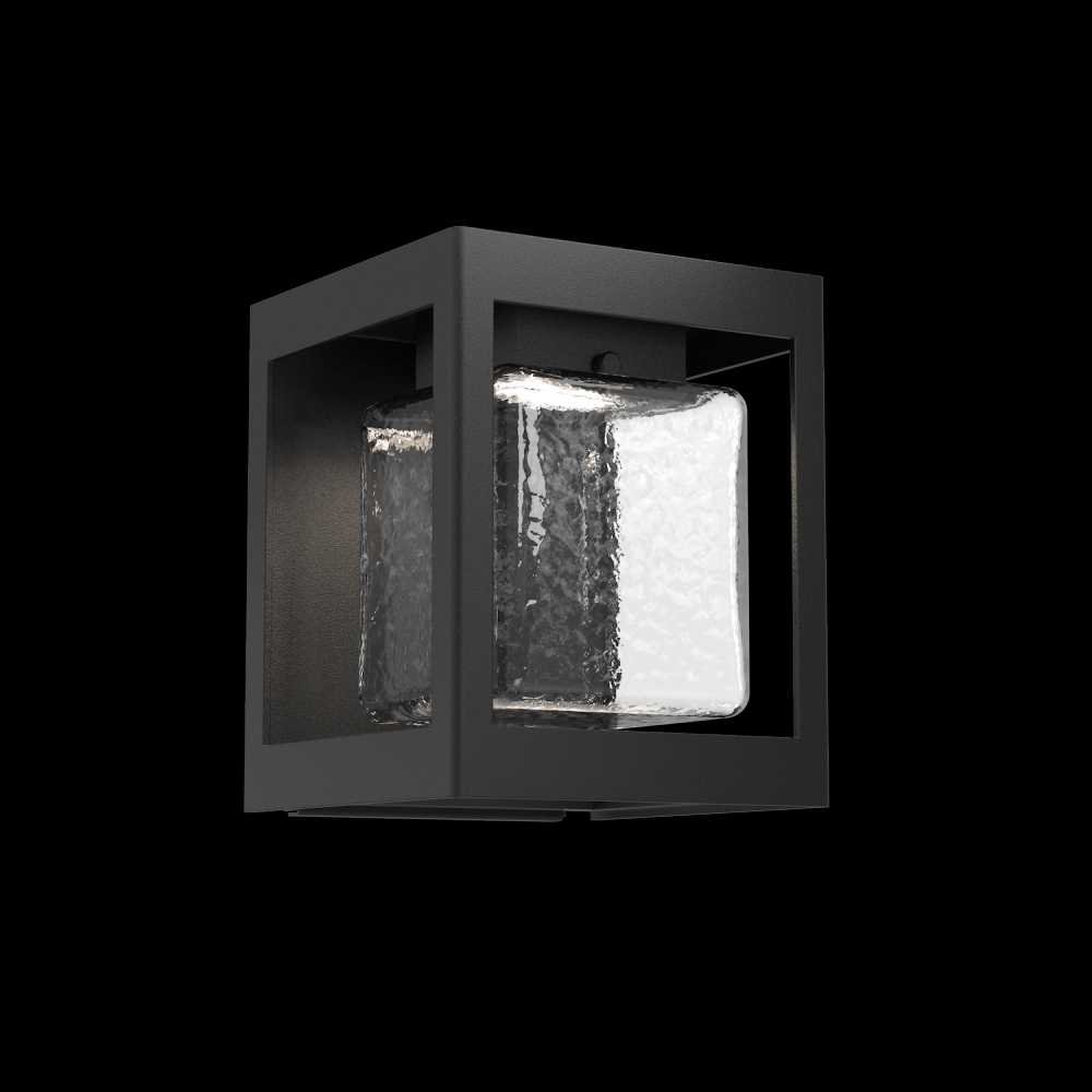 Outdoor Square Box Sconce-Textured Black-Blown Glass