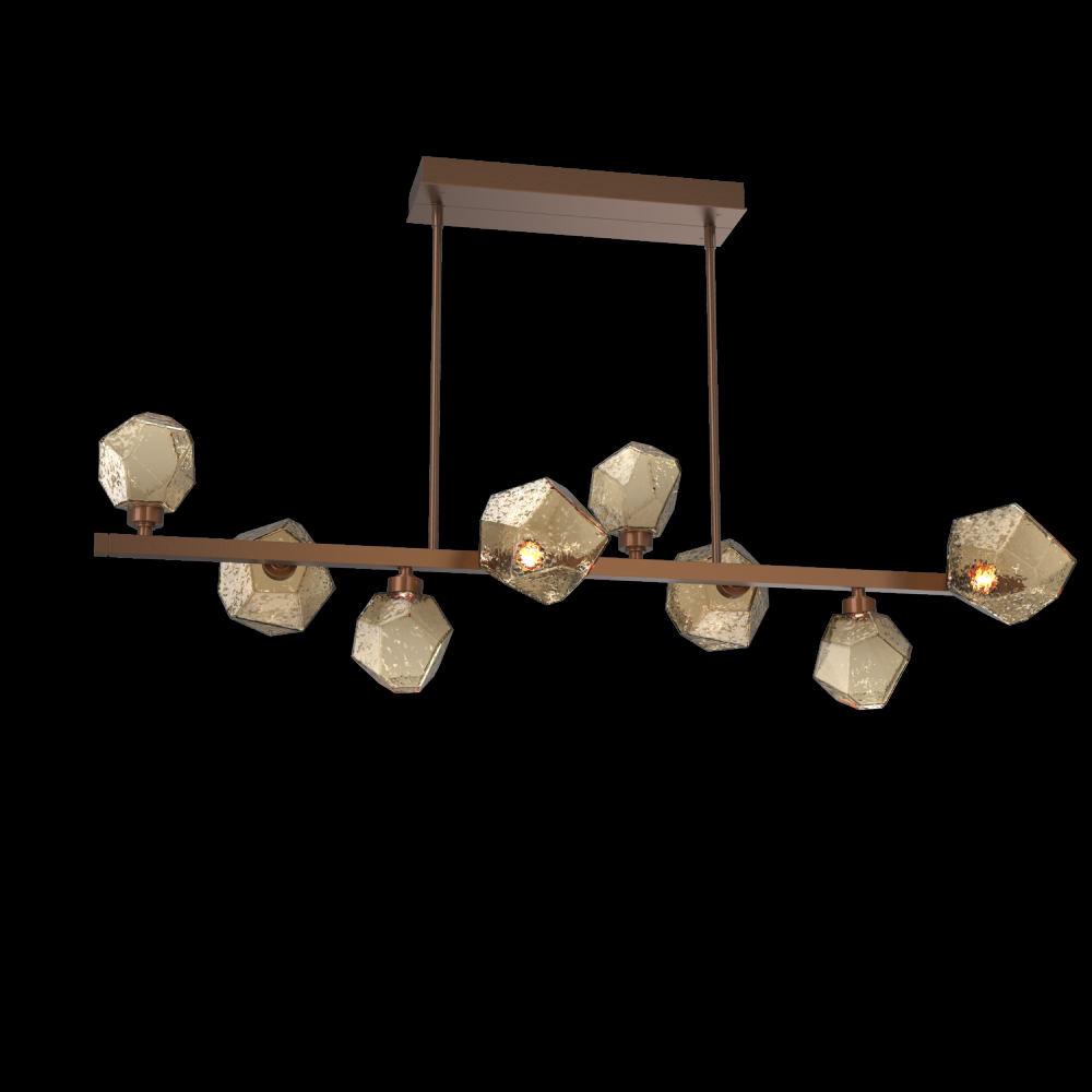 Gem 8pc Twisted Branch-Burnished Bronze-Bronze Blown Glass-Threaded Rod Suspension-LED 2700K